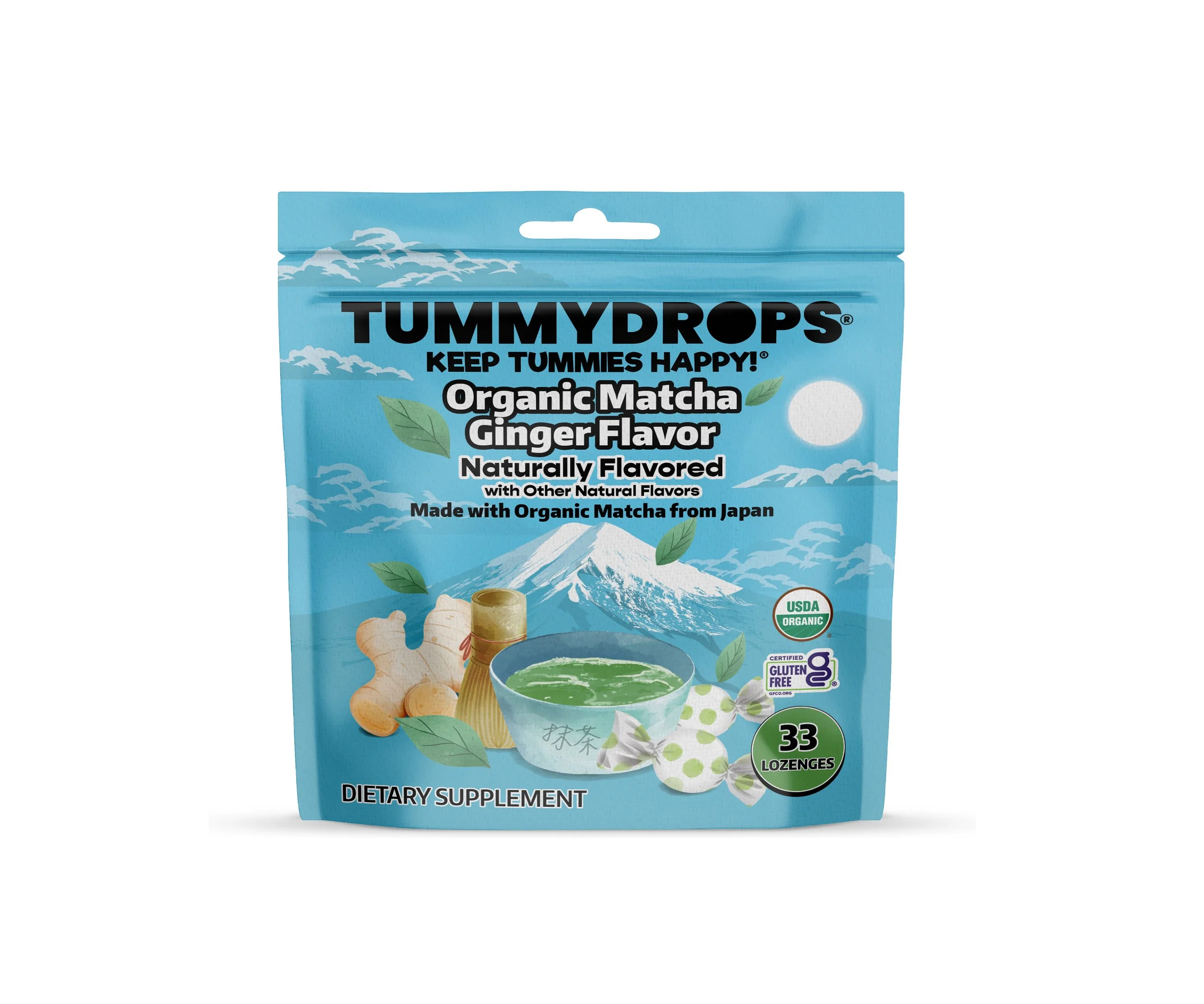 Tummydrops, No Sugar Spicy Ginger Flavor, Gluten Free & Vegan, 33